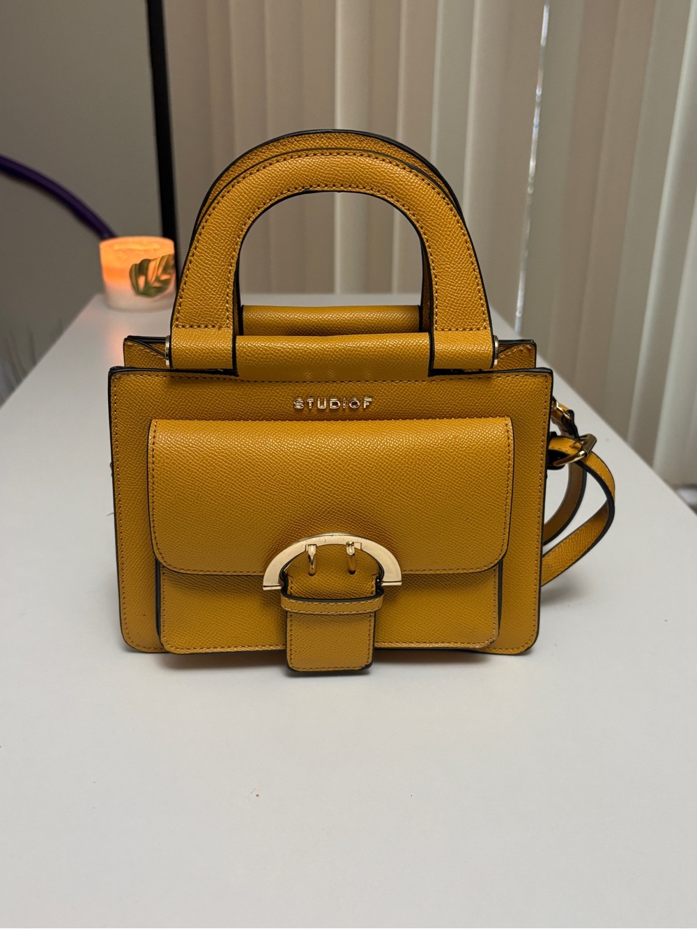 Studio Mustard Yellow Mini Top-Handle Crossbody with Front Buckle